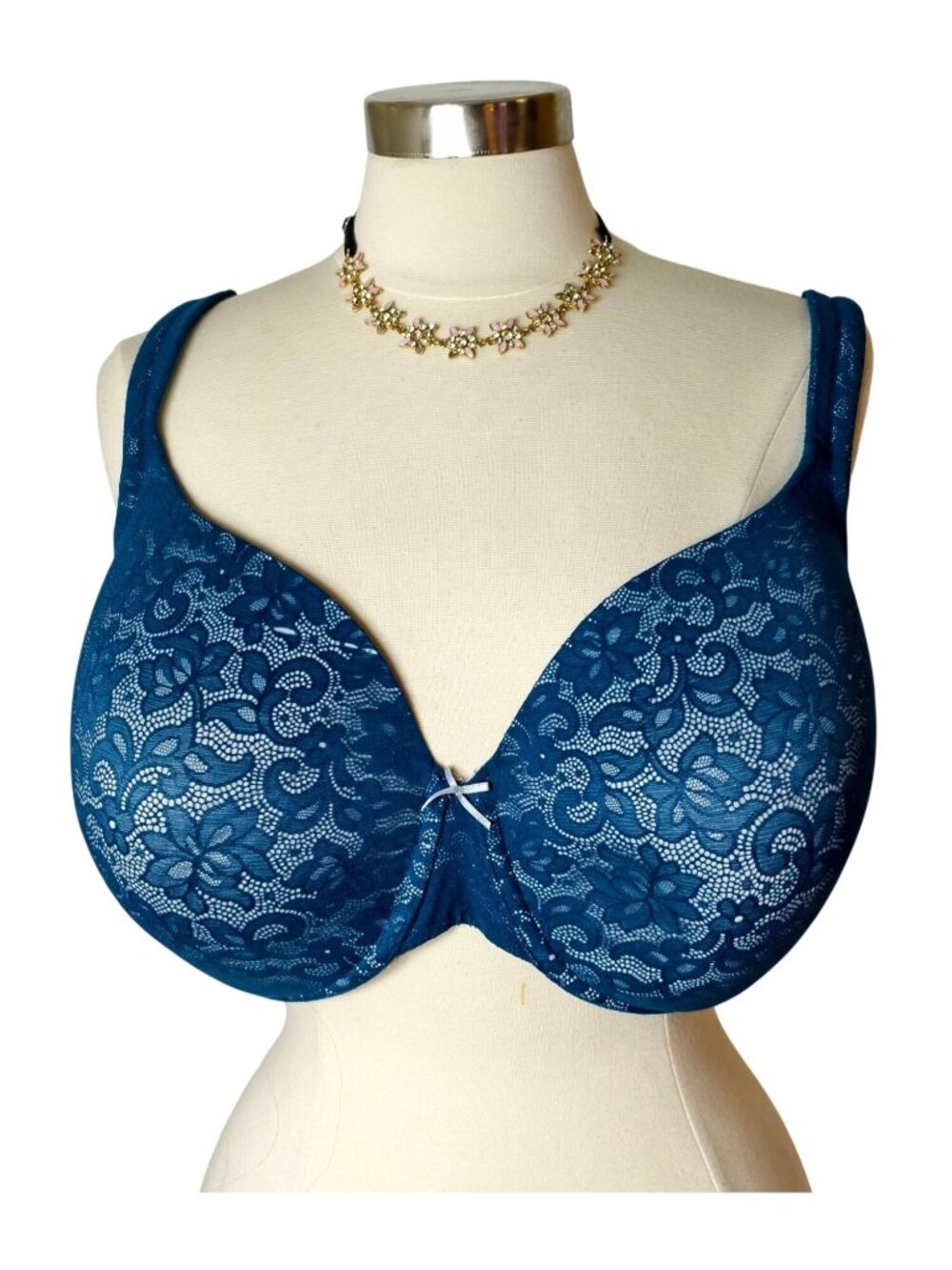 Cacique 46DDD Blue Lace Full Coverage Lightly Lined Underwire Adjust Straps 46F